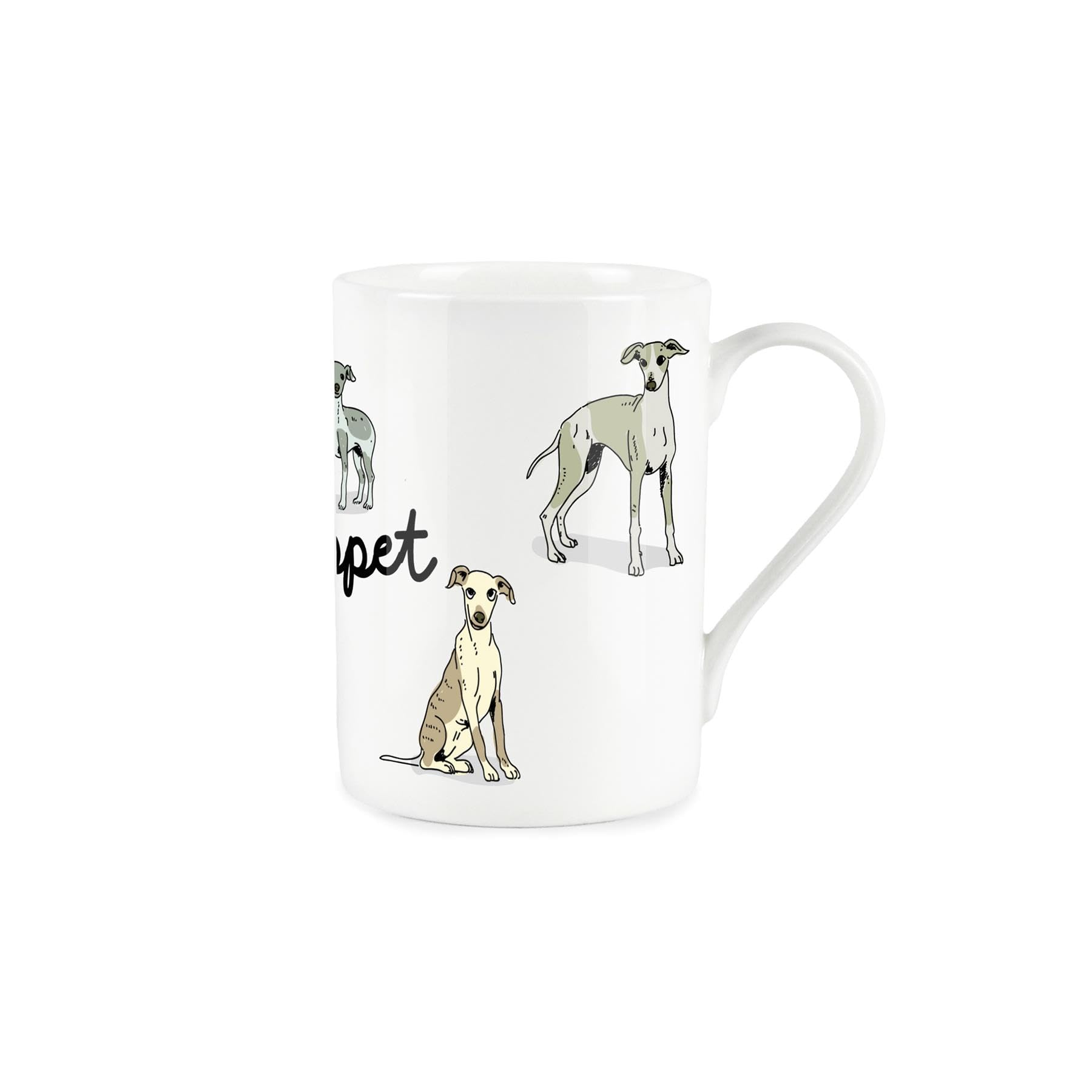 Purely Home Hand Drawn Whippets Mug - Dogs Pets Lovers Gift/Present - White Bone China Tea/Coffee Mug