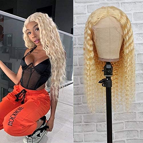 613 Blonde Lace Front Wig Human Hair Pre Plucked 16" Middle Part Lace Wig with Baby Hair 9A Brazilian Straight Blonde Human Hair Wigs for Black Women