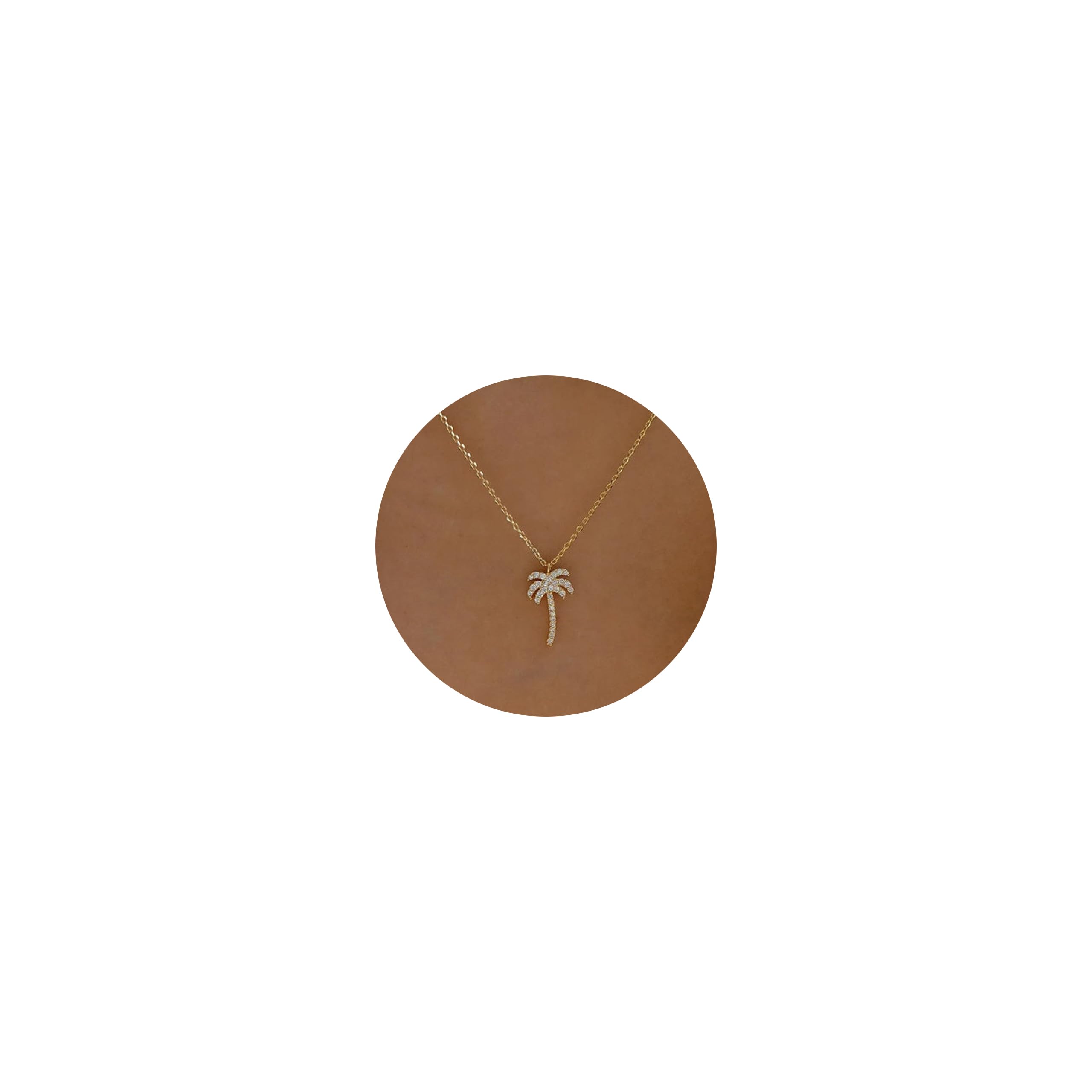 GUOKE Palm Tree Necklace - 14K Gold Plated Dainty