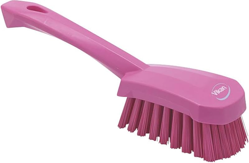 Vikan 41921 Stiff Washing Scrubbing Hand Brush Short Handle Pink 270mm