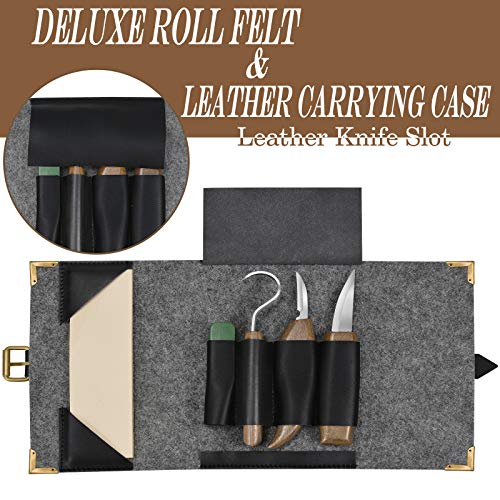 Wood Carving Whittling Knives Set with Deluxe Felt Leather Case
