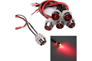 JAIZAIWJ 6pcs Red LED Metal Signal Indicator Light 12V/24V 12mm 1/2" Warning Lights Pilot Lights with 200mm Wire for Car Trucks Boats