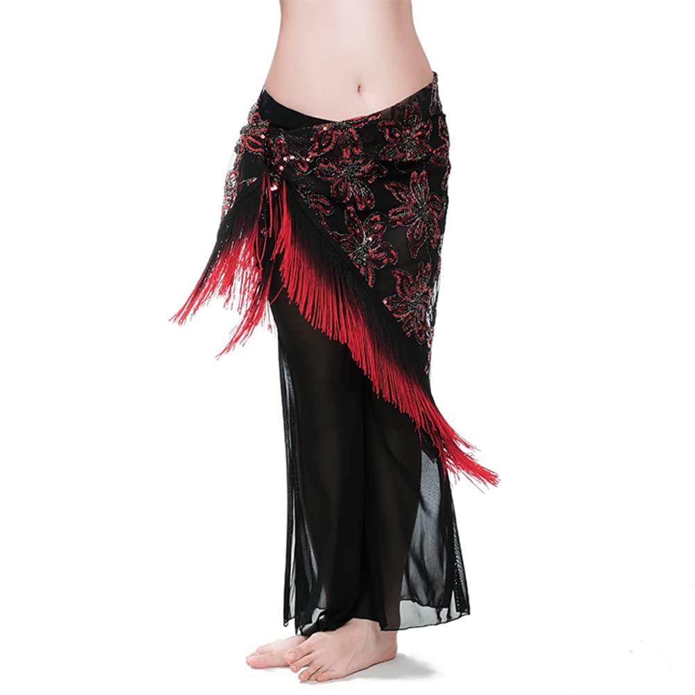 ROYAL SMEELA Bufanda de cadera para danza del vientre con borlas de dos colores para mujer, rojo, talla única