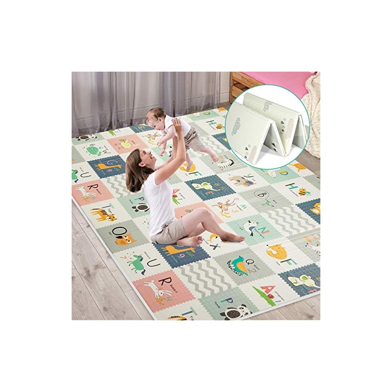 FLAGAV Baby Play Mat, Extra Large Folding Baby Crawling Mat, Waterproof Reversible Foam Playmat Non Toxic Anti-Slip…