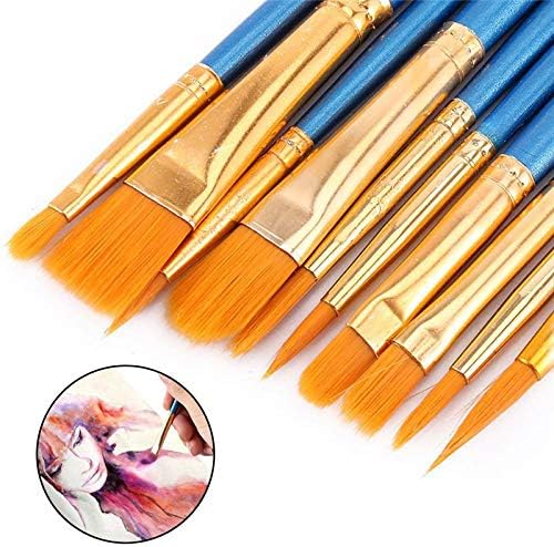 Shukqueen Paint Brush Set 10 Pcs, Blue Rod Nylon Hair Multifunctional Hook Pen for Watercolor Acrylic, Gouache Painting - Image 5