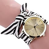 YAMULA Hot Selling Women’s Bow Bracelet Wristwatch, Black and White Fabric Stripe Bracelet Watch
