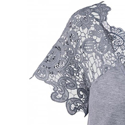 image for VEZAD Lace Short Sleeve Womens Fashion V-Neck Plus SizeTrim Cutwork T-