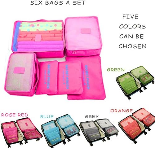 Ponny Set of 6 Easy Travel Bags Men Women Multifunctional Workout Shoes Organizer Zipper Nylon Net Accesories (Rose Red)