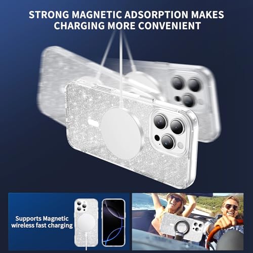 IMEIKONST Glitter Case for iPhone 14 Pro MAX 6.7 Inch, Compatible with MagSafe, Shiny Crystals Case for Girl Women Anti-Yellow Transparent for iPhone 14 Pro MAX Silver JXSF