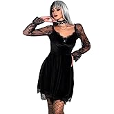 LANSHULAN Lace Long Sleeve Dress Black Draped Bodycon Goth Vintage Dresses Clothes