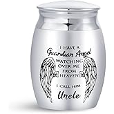 SBI Jewelry Uncle Mini Cremation Urns for Human Ashes My Guardian Angel for Men Adult Cousin Male Family Memorial Cremation Ashes Keepsake Stainless Steel Funeral