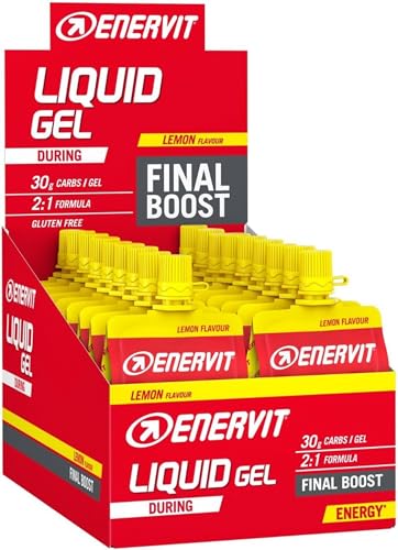Enervit, Liquid Gel Limón, Ideal para Deportes de Resistencia, Proporciona 30 Gramos de Carbohidratos, con Maltodextrina, Fructosa y Vitamina B1, 18 Paquetes de 60 Mililitros