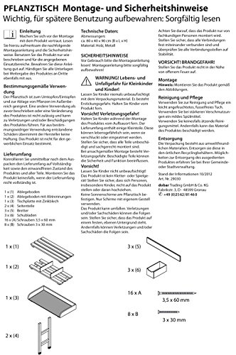 dobar 29030e Praktischer Pflanztisch mit 3 Schubladen und 2 Ablageflächen aus imprägniertem Kiefernholz, 80 x 40 x 90 cm – Bild 6