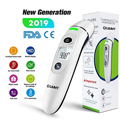 LIUMY Medical Forehead and Ear, Baby Thermometer, 5-in-1 Digital Infrared Thermometer for Fever, Suitable for Infant, Children, Adults, Elders with Fever Indicator