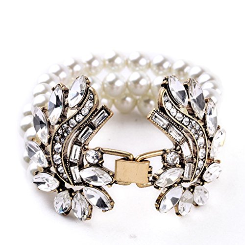 Multilayer imitation pearl strand bracelet crystal brac…