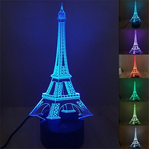 Eiffel Tower 3D Lamp Illusion USB Night Light, Timok 7 Colors Changing Desk Table Lamps Touch Control for Christmas Birthday Gift Kids Toy Bedroom Home Decoration