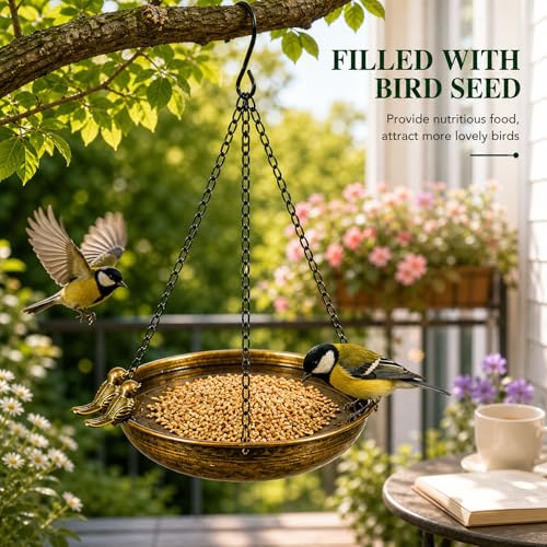 ZhouWei Bain d'oiseaux Suspendu en Métal, 25 cm Diamètre Abreuvoir Oiseaux Exterieur Suspendues, Bain Suspendu pour Oiseaux Jardin, Arrière Cour, Terrasse, Petits Decoration Jardin Balcon
