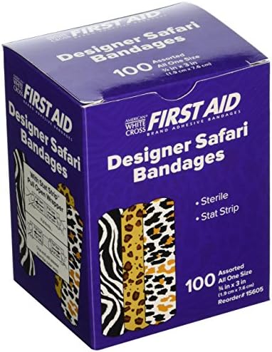 American White Cross Designer Adhesive Bandages, Sterile, Designer Safari, 3 per 4" x 3", 100 per Box, 12 Box per Case (Pack of 1200)