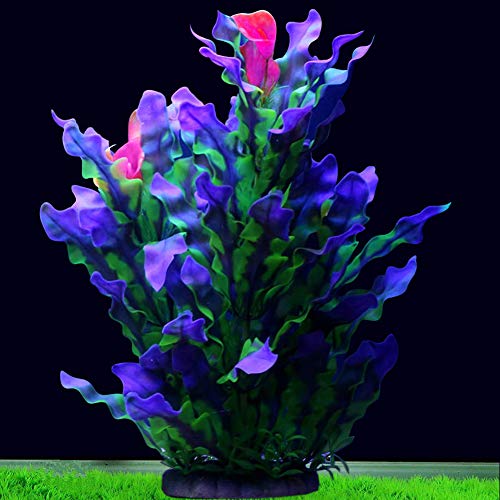 Tacobear Artificial Aquarium Plants Decor Plastic Fish Tank Plants Decorations Ornament Large Aquatic Plant for Aquarium(Purple)