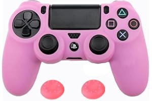 ZOMTOP Silicone PS4 Controller Case: A Second Skin for Your Gamepad - Soft, Anti-Slip, Shockproof - Original Color with Grips and Caps(Pink)