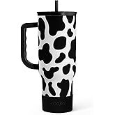 SANDJEST Cow Tumbler with Handle 40oz, Cow Print Cup Stainless Steel Tumblers Coffee Travel Cups with Slider Lid, Cow Gifts for Women Birthday Christmas Mothers Day