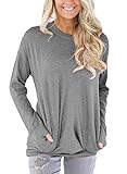 ZKESS Womens 2018 Casual Sport Pocket Sweatshirts Blouse Crew Neck Tshirt Long Sleeves Tunics Tops Gray S Size