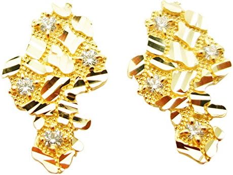 Mens 10k Yellow Gold Nugget Earrings With CZ