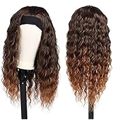 Headband Wigs for Black Women Long Wavy Wigs with Headband Attached 24 Inch Glueless Synthetic Wi...