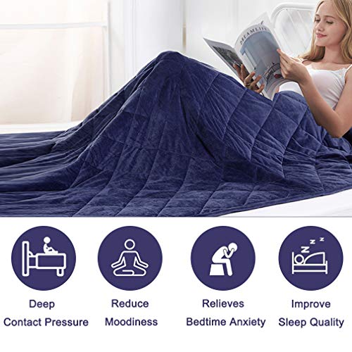 VECOKNA Reversible Weighted Blanket 15lbs Queen/King Size(60" X 80",Navy), DoubleSided Cooling