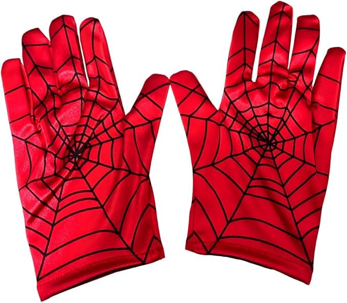 Yapartifa Hero Gloves for Kids Age 3-12 | Sparkling Red Silk Web Gloves | Halloween Cosplay Costume Accessory | Christmas Birthday Gift for Boys Girls