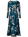 ZESICA Women's Floral Print Long Sleeve Pockets Empire Waist Pleated Long Maxi Dress Teal X-Large