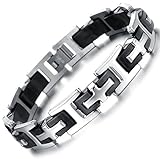 Ostan Men's Stainless steel cross chain link bracelet silver black