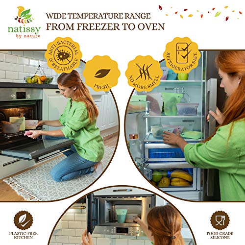 Sacchetti Silicone per Alimenti Riutilizzabili, 8 Pezzi Sacchetti Alimenti Richiudibili Gelo senza BPA, Buste per Congelare, Borse Ecologiche Freezer con Zip, Silicone Bags per Congelatore, Conservare