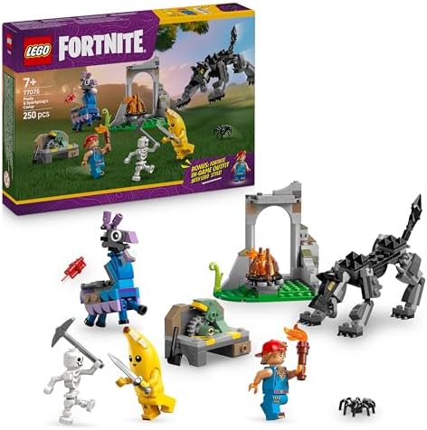 Fortnite Das Lager von Schali und der Zündkerzenkünstlerin Gaming Spielzeug - Vorratslama und Wolf - 3 Minifiguren & Lagerfeuer - Gamer Geschenk für Jungen, Mädchen und Fans ab 7 Jahren - 77075