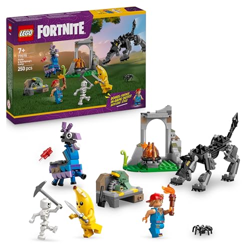 Fortnite Das Lager von Schali und der Zündkerzenkünstlerin Gaming Spielzeug - Vorratslama und Wolf - 3 Minifiguren & Lagerfeuer - Gamer Geschenk für Jungen, Mädchen und Fans ab 7 Jahren - 77075