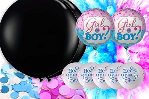 Ultimate Gender Reveal Balloon Kit with 2 Giant 36" Balloons with Pink and Blue Colored Smoke Powder and Pink and Blue Confetti Plus a Mix of Colorful Party Balloons