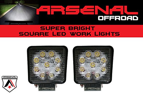 #1 Arsenal OffroadTM 27w Square LED Work Light Lamp Off Road High Power ATV Jeep Wrangler 4x4 Rv Trailer Fishing Boat Tractor Truck Spot (pack of 2)