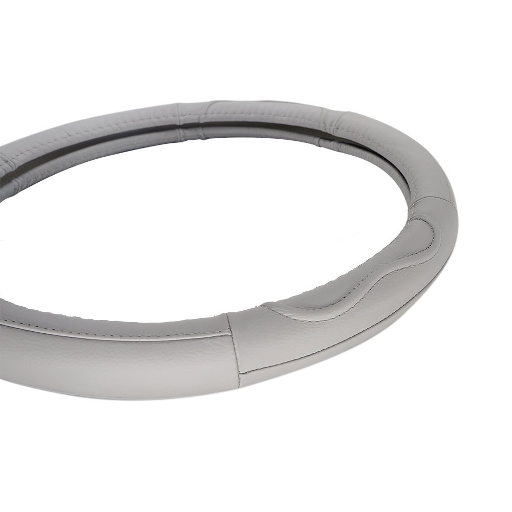 LOCEN Genuine Leather Car steering Wheel Cover - B STYLE - Grey (Outer Diameter 35CM-36CM)