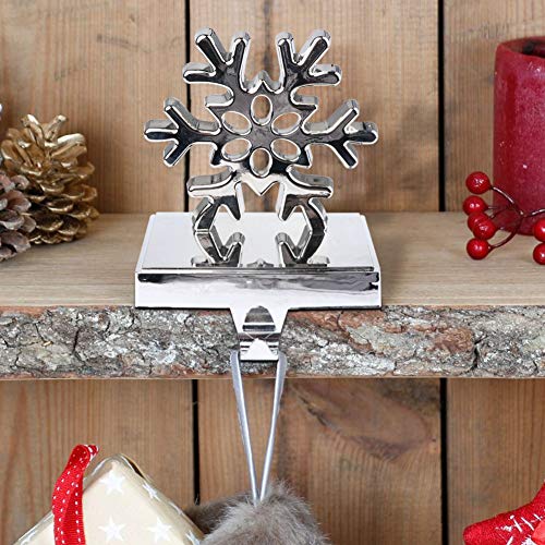 Fowecelt 2 Pack 3D Snowflake Christmas Stocking Hanger Silver Metal Mantel Stockings Holders for Christmas Decorations