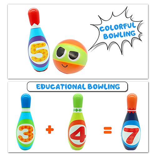 image for yoptote Kids Bowling Set 10 Colorful Foam Pins and 2 Balls Outdoor Law