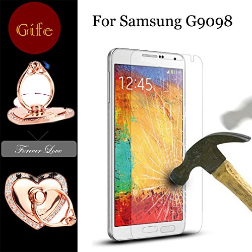 [Gold with Diamonds Stainless Ring Stand Holder+ Tempered Glass Screen Protector]samsung galaxy Screen Protector for Samsung 9098 2.5D Round Edge High Definition 9H Hardness