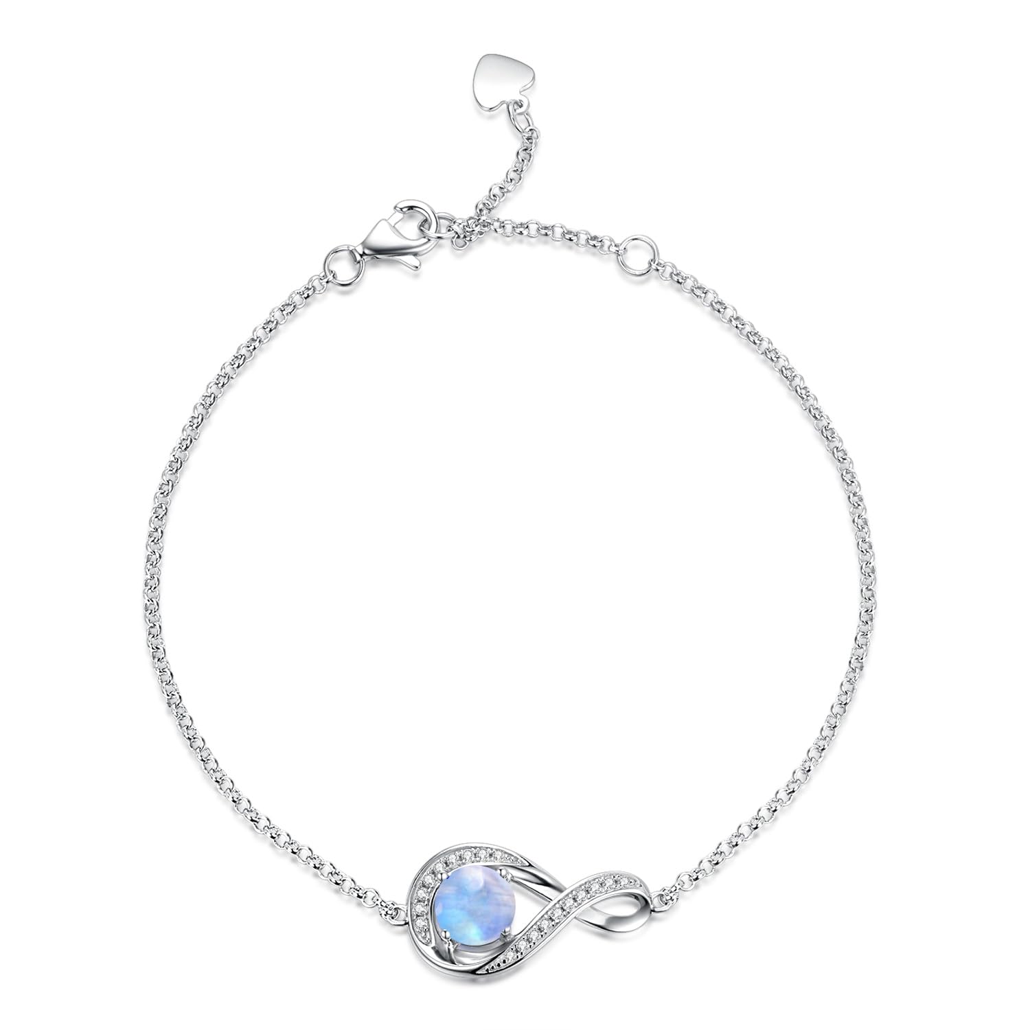 GEMLANTO 925 Sterling Silver Bracelet Infinity Genuine Natural Moonstone June Birthstone Link Bracelets for Women Girls Birthday Anniversary Jewellery Gifts for Her Mum, Adjustable Chain 17+1.5+1.5CM