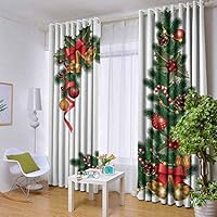 hengshu Christmas Wear-Resistant Color Curtain Noel Ornaments Themed Fir Tree with Ornaments Classical New Year Concept Print 2 Panel Sets W96 x L84 Inch Green Golden