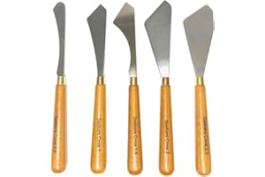 SEEKERS COVE 5x Painting Knife - Palette Knives - NEW Round Wood Handle and Steel Blade - Better Angles And Motion - Straight Edge Gentle Flex for Art and Paint (5 Knives)