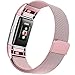 Maledan for Fitbit Charge 2 Bands, Stainless Steel Milanese Loop Metal Replacement Accessories Bracelet Strap with Unique Magnet Lock for Fitbit Charge 2 HR Rose Pink Large