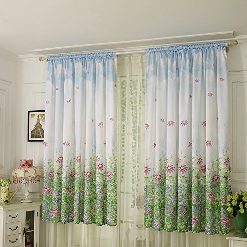 Thermal Insulated Grommet Blackout Curtains for Bedroom Flower And Grass Print 80 x 40 Inch Room Darkening Curtain (Colorful)