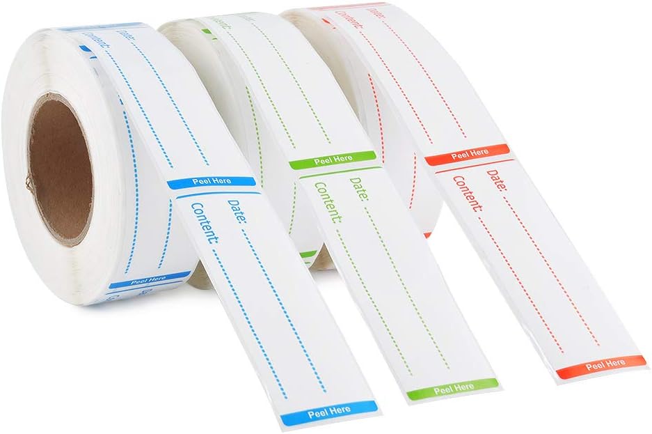 300 Pieces Removable Food Storage Self-Adhesive Sticker 1 x 3 Inch Refrigerator Freezer Storage Classification Labels (3 Mixed Color)