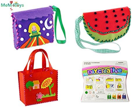 Sewing Kit for Kids Beginners 3 Pack Girls Sewing Project Pattern Bag Handbag by MeMo Toys (Set 2)