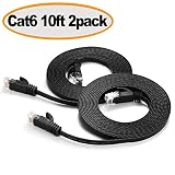 Ethernet Cable Cat 6 10 ft, Flat Computer Network Patch Cable, Durable High Speed Internet Wire with RJ45 Connectors for Router, Modem, PS4, Xbox, Faster Than Cat5/Cat5e, 10 Feet Black (2 Pack)