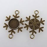 PEPPERLONELY 10PC Antique Bronze Flat Round Alloy Double Sided Snowflake Connector Cabochon Bezel Settings 35x23x3mm